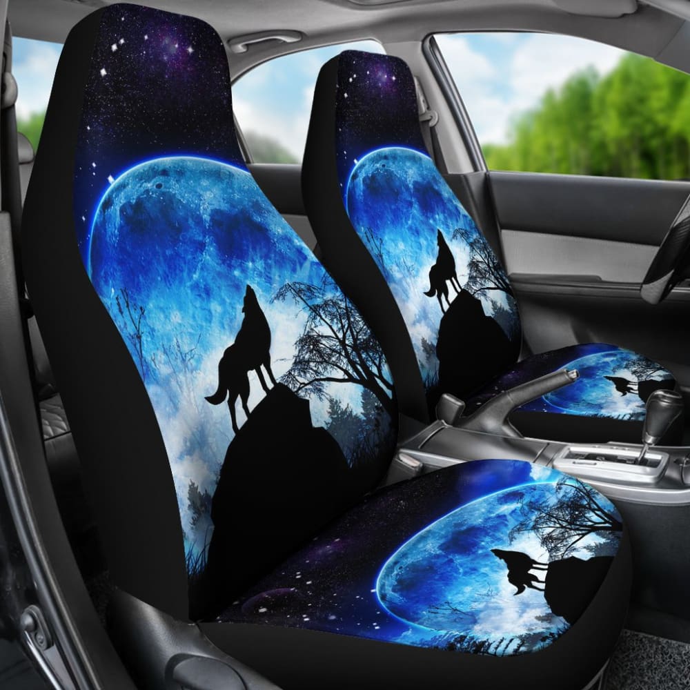 Amazing Gift Ideas Blue Full Moon Wolf Howling Car Seat Covers