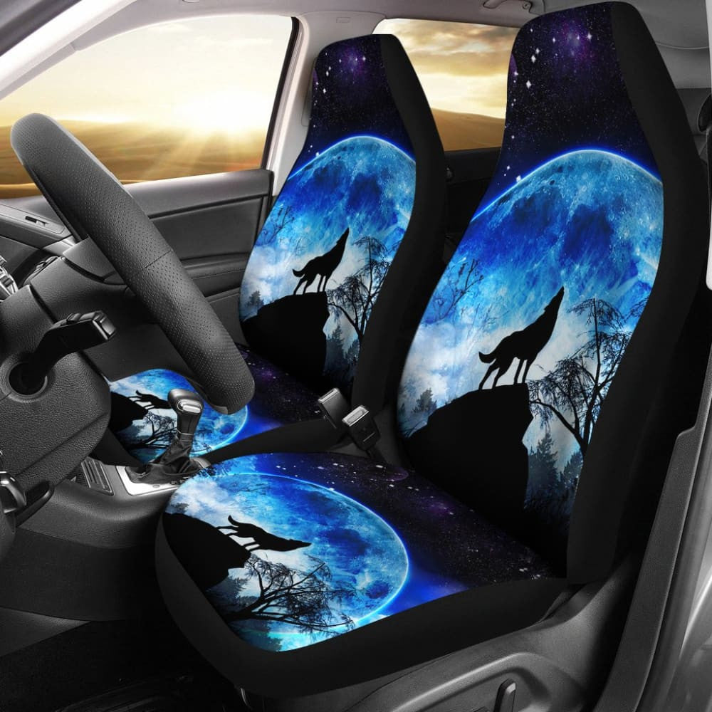 Amazing Gift Ideas Blue Full Moon Wolf Howling Car Seat Covers