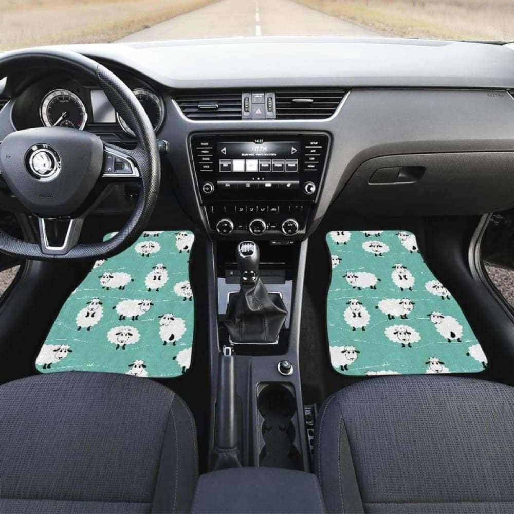Cute Sheep Green Background Front And Back Car Mats