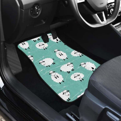 Cute Sheep Green Background Front And Back Car Mats