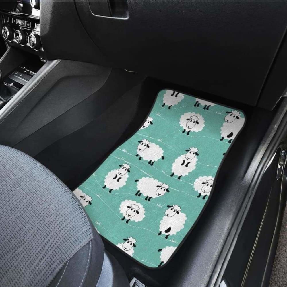 Cute Sheep Green Background Front And Back Car Mats