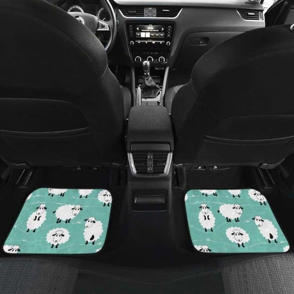 Cute Sheep Green Background Front And Back Car Mats