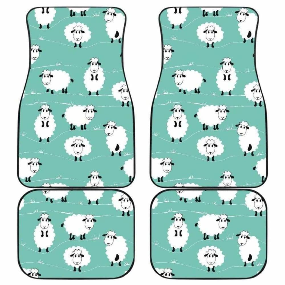 Cute Sheep Green Background Front And Back Car Mats