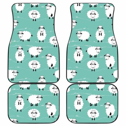 Cute Sheep Green Background Front And Back Car Mats