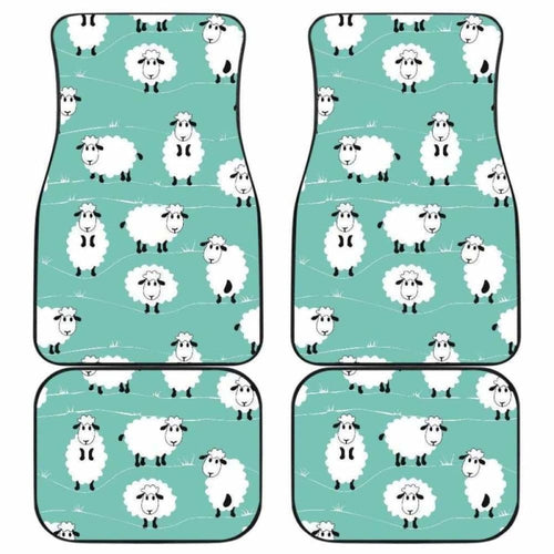 Cute Sheep Green Background Front And Back Car Mats