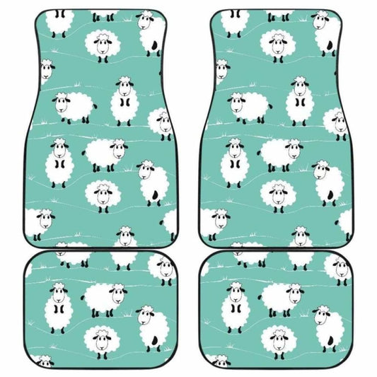 Cute Sheep Green Background Front And Back Car Mats