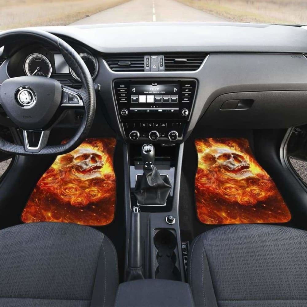 Set Pcs Flaming Skull Car Mats