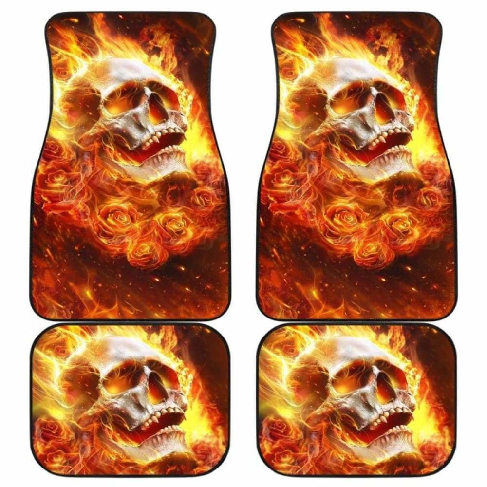 Set Pcs Flaming Skull Car Mats