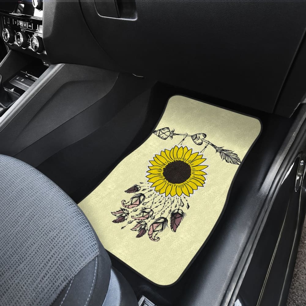 Amazing Gift Ideas Sunflower Native American Pattern Light Yellow Background Car Floor Mats