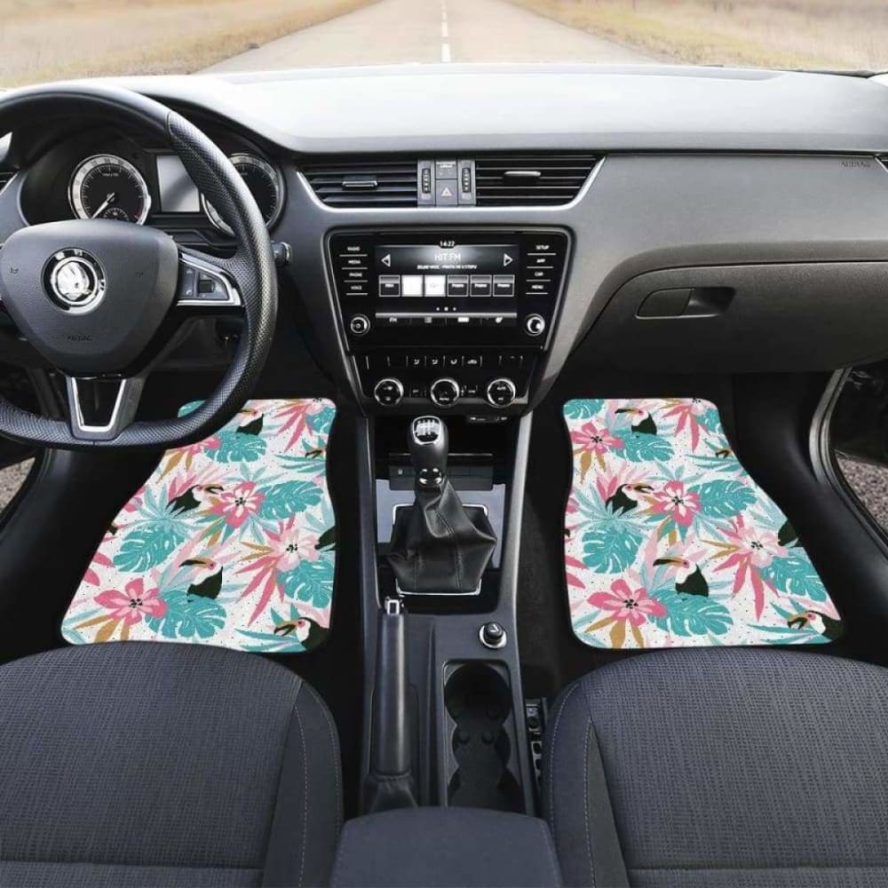 Toucan Tropical Flower Leave Pattern Front And Back Car Mats