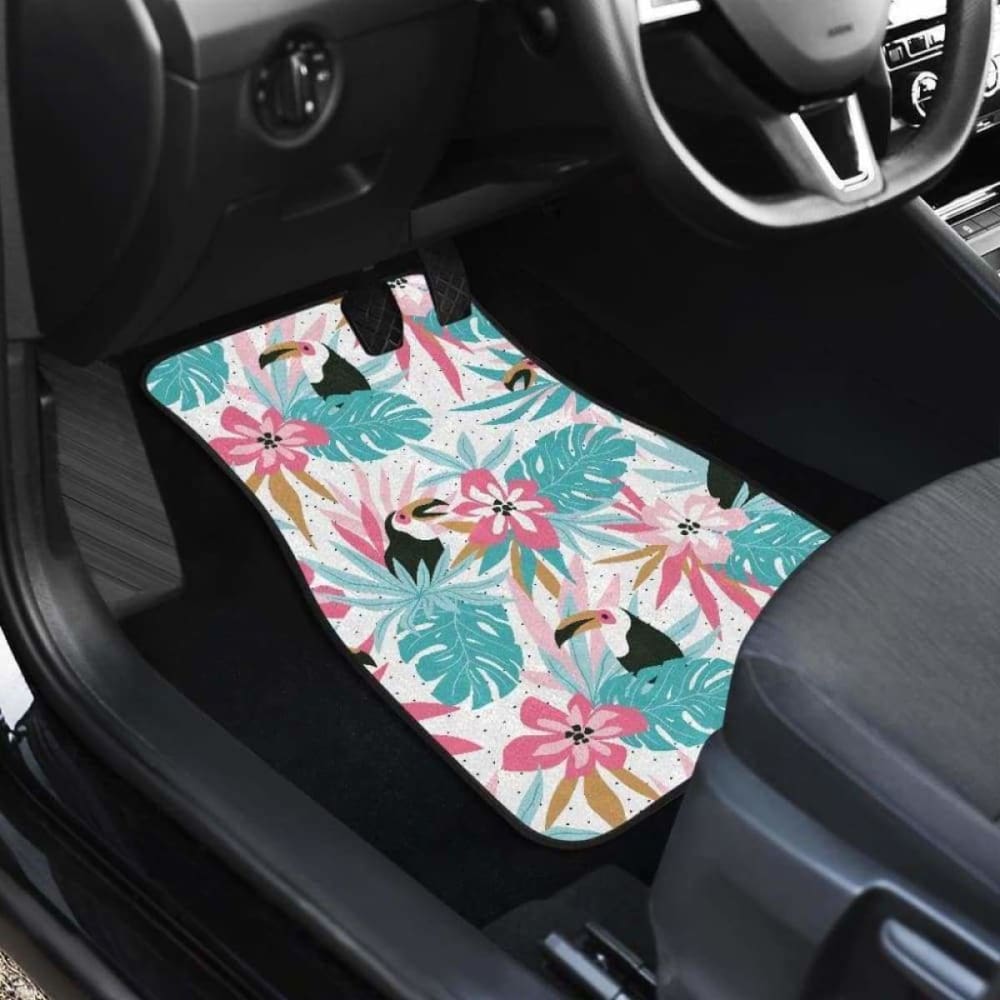 Toucan Tropical Flower Leave Pattern Front And Back Car Mats