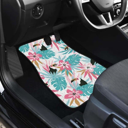 Toucan Tropical Flower Leave Pattern Front And Back Car Mats