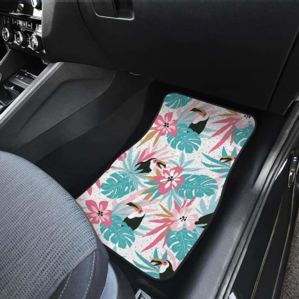 Toucan Tropical Flower Leave Pattern Front And Back Car Mats
