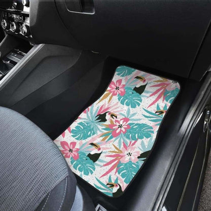 Toucan Tropical Flower Leave Pattern Front And Back Car Mats