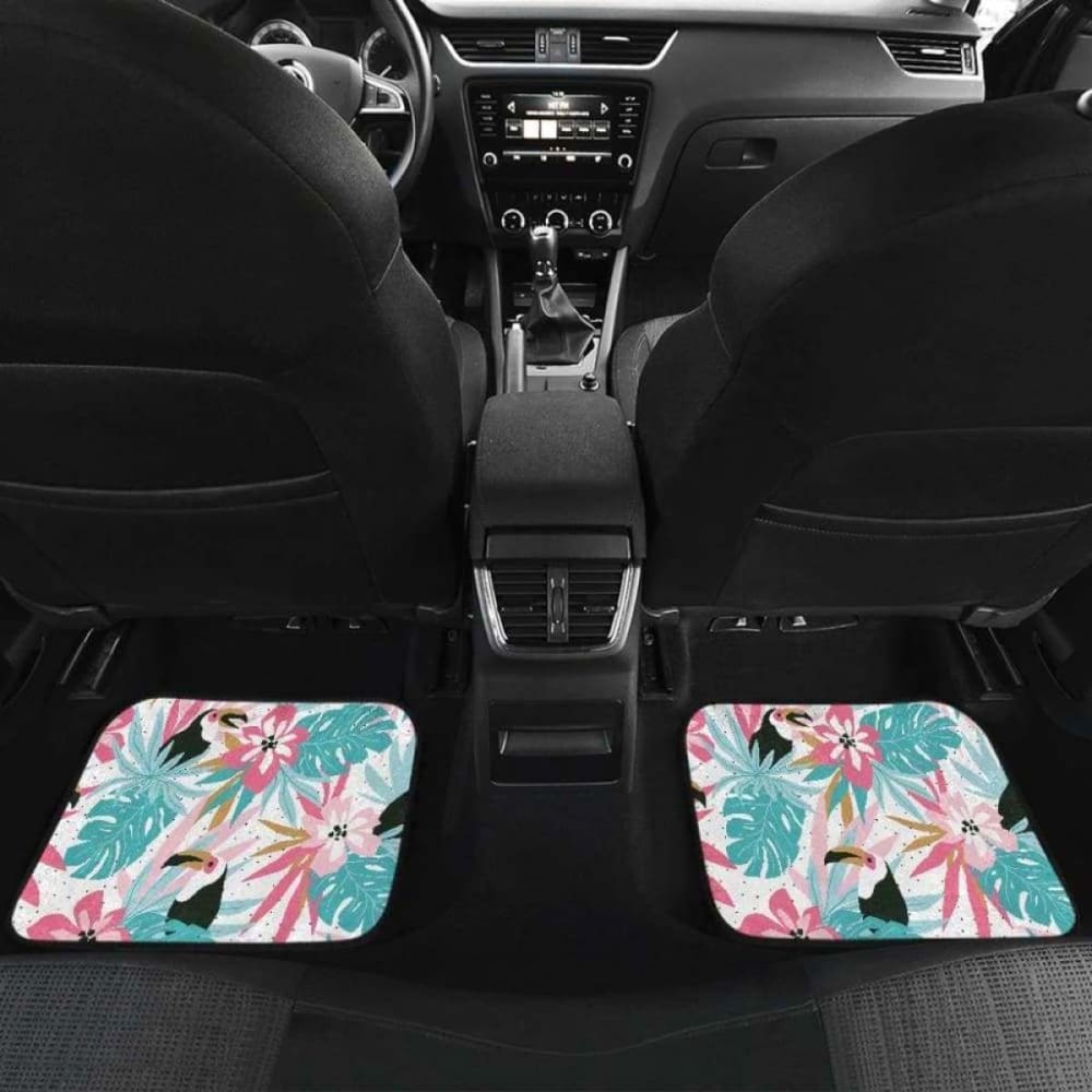 Toucan Tropical Flower Leave Pattern Front And Back Car Mats