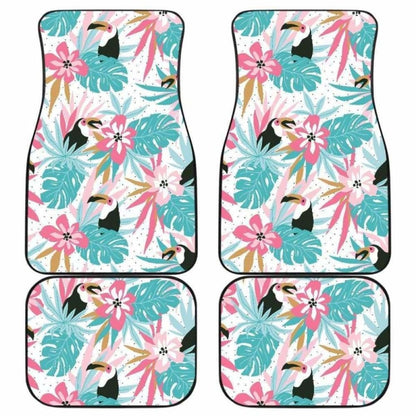 Toucan Tropical Flower Leave Pattern Front And Back Car Mats