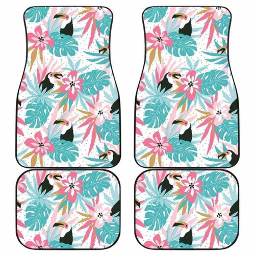 Toucan Tropical Flower Leave Pattern Front And Back Car Mats