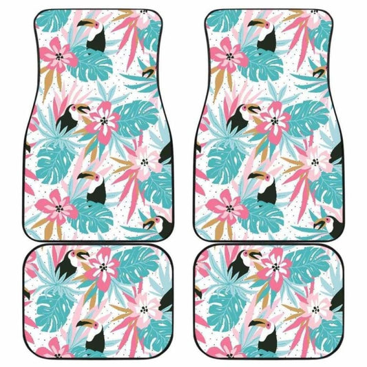 Toucan Tropical Flower Leave Pattern Front And Back Car Mats