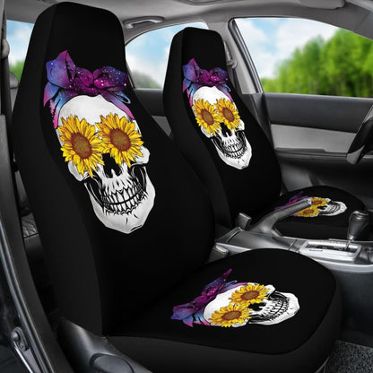 Sunflower Skull Galaxy Bandana Car Seat Covers
