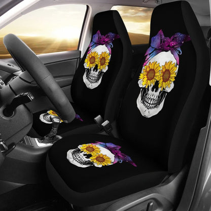 Sunflower Skull Galaxy Bandana Car Seat Covers