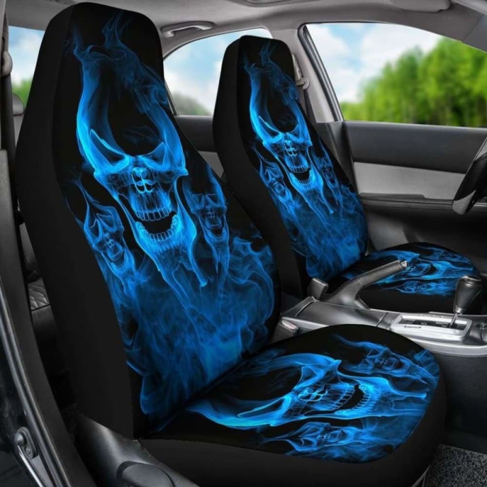 Set Of Flaming Fire Skull Car Seat Covers