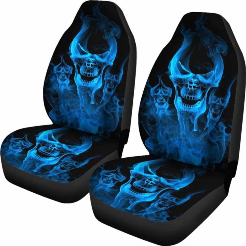 Set Of Flaming Fire Skull Car Seat Covers