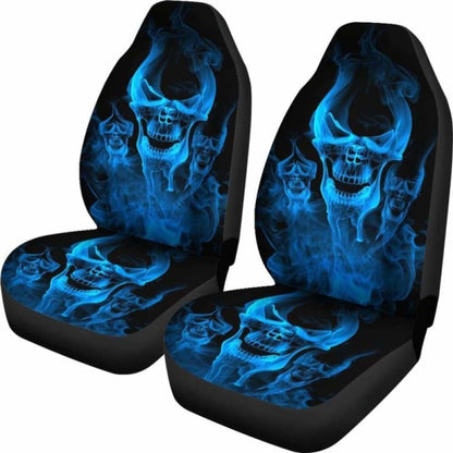 Set Of Flaming Fire Skull Car Seat Covers