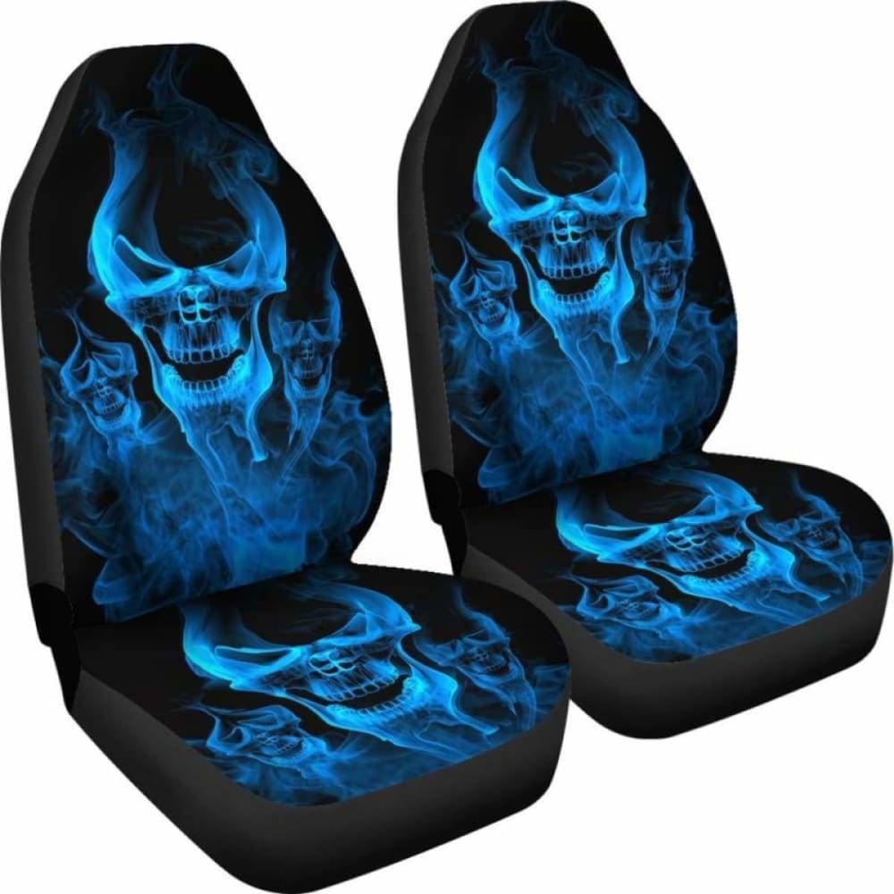 Set Of Flaming Fire Skull Car Seat Covers