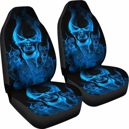 Set Of Flaming Fire Skull Car Seat Covers