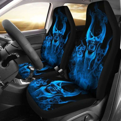Set Of Flaming Fire Skull Car Seat Covers