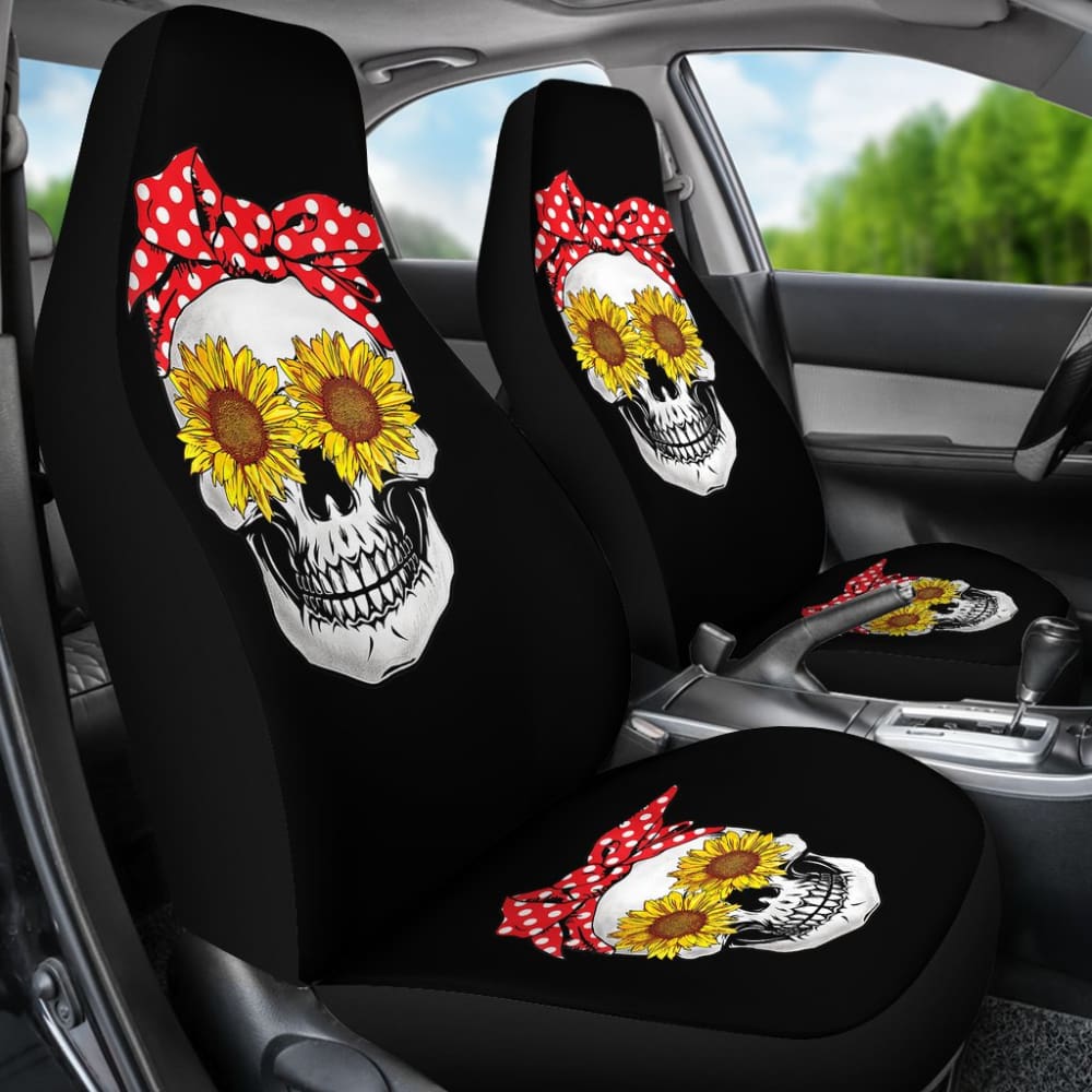 Womens Sunflower Skull Polka Dot Bandana Car Seat Covers