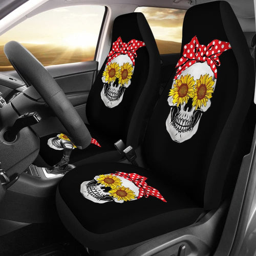 Womens Sunflower Skull Polka Dot Bandana Car Seat Covers
