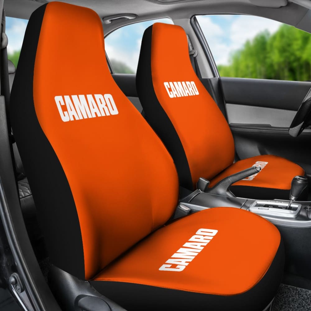Orange Camaro White Letter Car Seat Covers