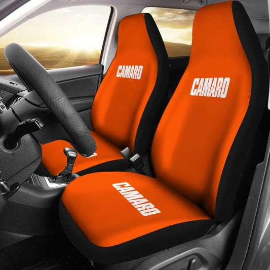 Orange Camaro White Letter Car Seat Covers