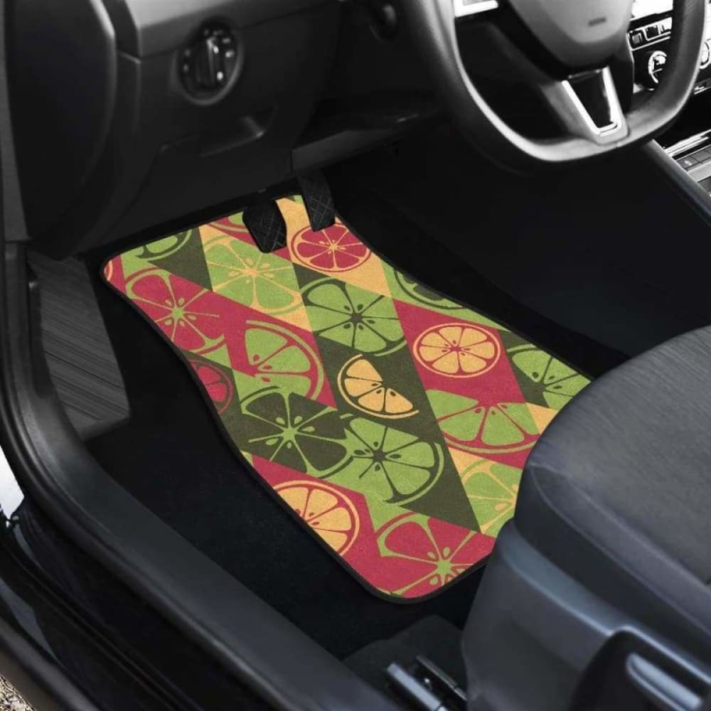 Cool Geometric Lime Pattern Front And Back Car Mats