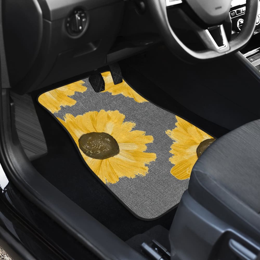 Sunflowers on Gray Burlap Style Background Car Floor Mats
