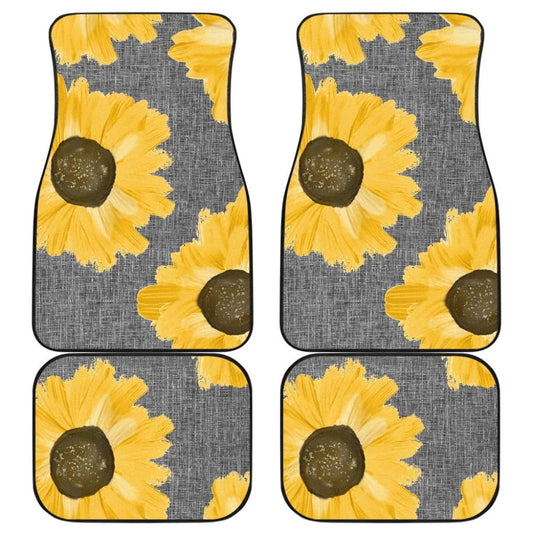 Sunflowers on Gray Burlap Style Background Car Floor Mats