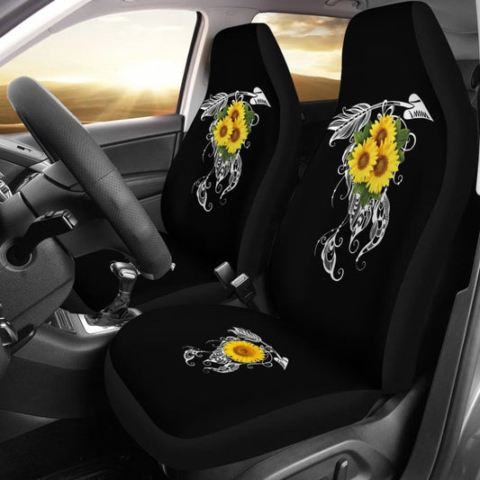 Amazing Gift Ideas Sunflower Native American Pattern Black Background Car Seat Covers