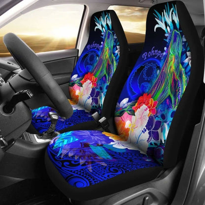 Pohnpei Car Seat Covers - Humpback Whale With Tropical Flowers (Blue)-