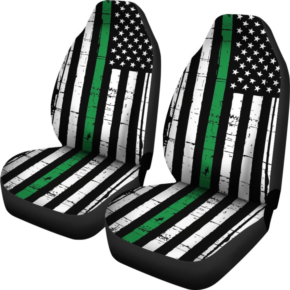 Amazing Thin Green Gray Line American Flag Car Seat Covers