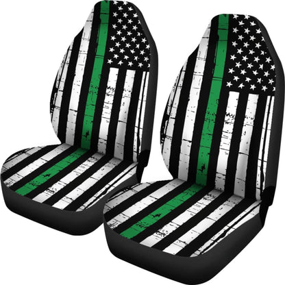 Amazing Thin Green Gray Line American Flag Car Seat Covers