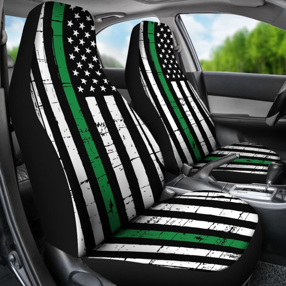 Amazing Thin Green Gray Line American Flag Car Seat Covers