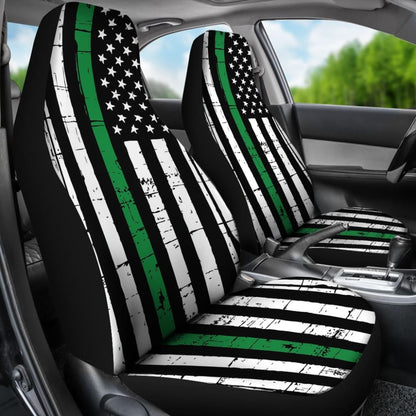 Amazing Thin Green Gray Line American Flag Car Seat Covers