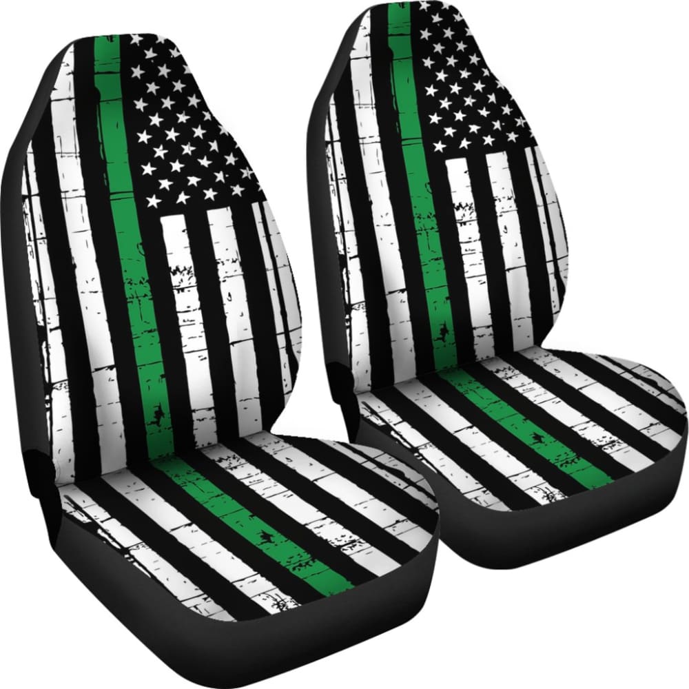 Amazing Thin Green Gray Line American Flag Car Seat Covers