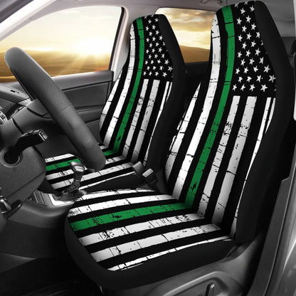 Amazing Thin Green Gray Line American Flag Car Seat Covers