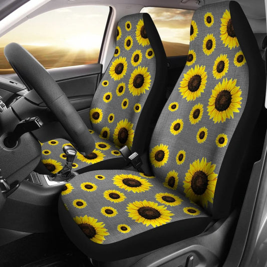 Gray Burlap Style Background With Sunflower Pattern Car Seat Covers