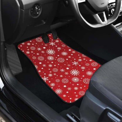 Snowflake Pattern Red Background Front And Back Car Mats