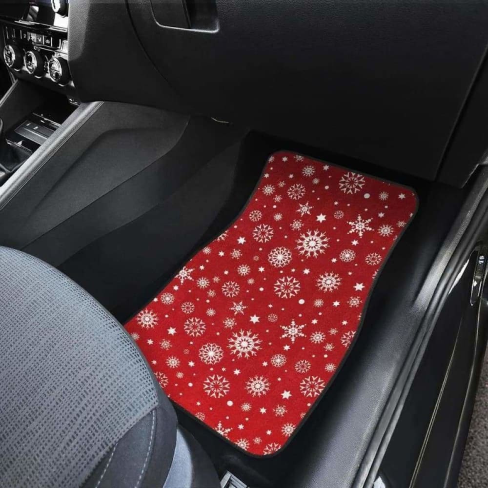 Snowflake Pattern Red Background Front And Back Car Mats