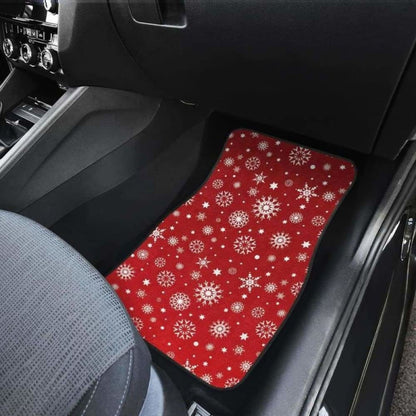 Snowflake Pattern Red Background Front And Back Car Mats