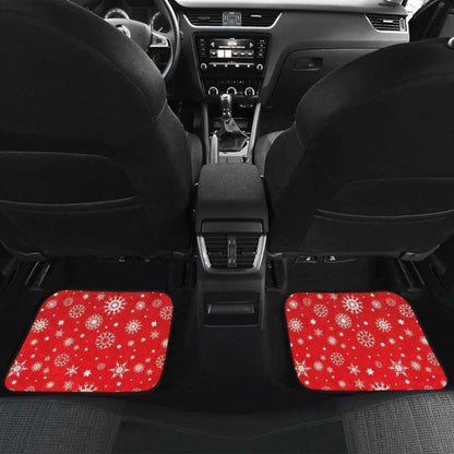 Snowflake Pattern Red Background Front And Back Car Mats